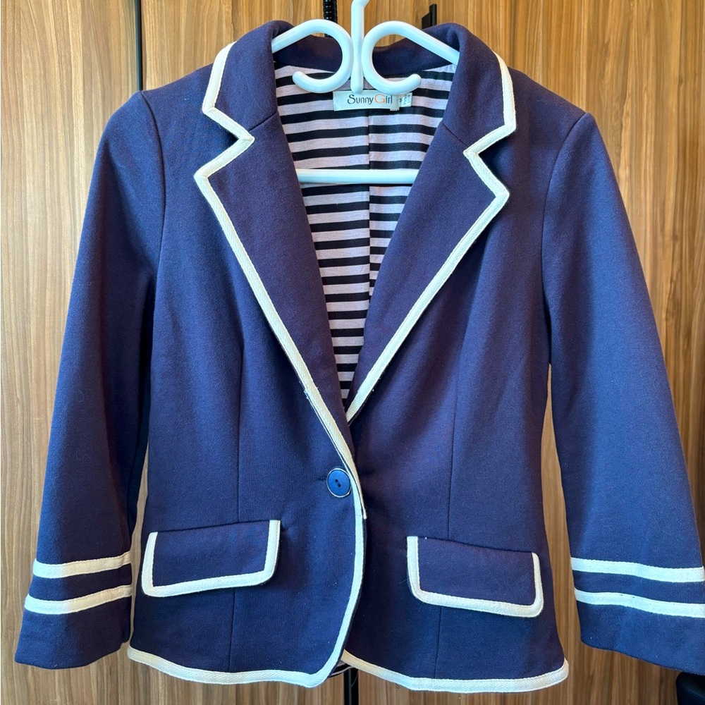 Navy Blazer with White Trim